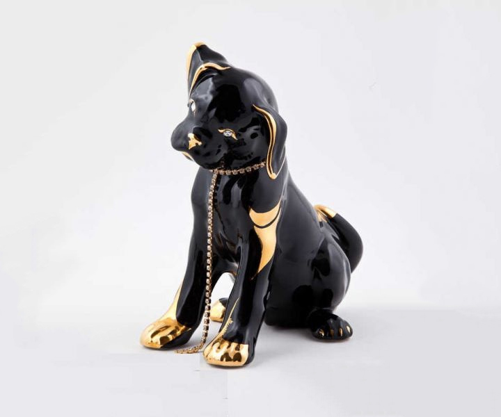 Статуэтка "Собака" черная с золотом_0